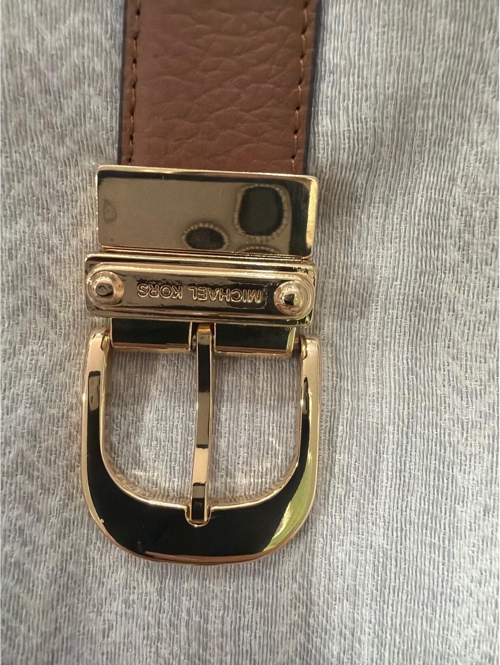Michael Kors Reversible Brown and Logo Print Leather Belt with Gold Buckle